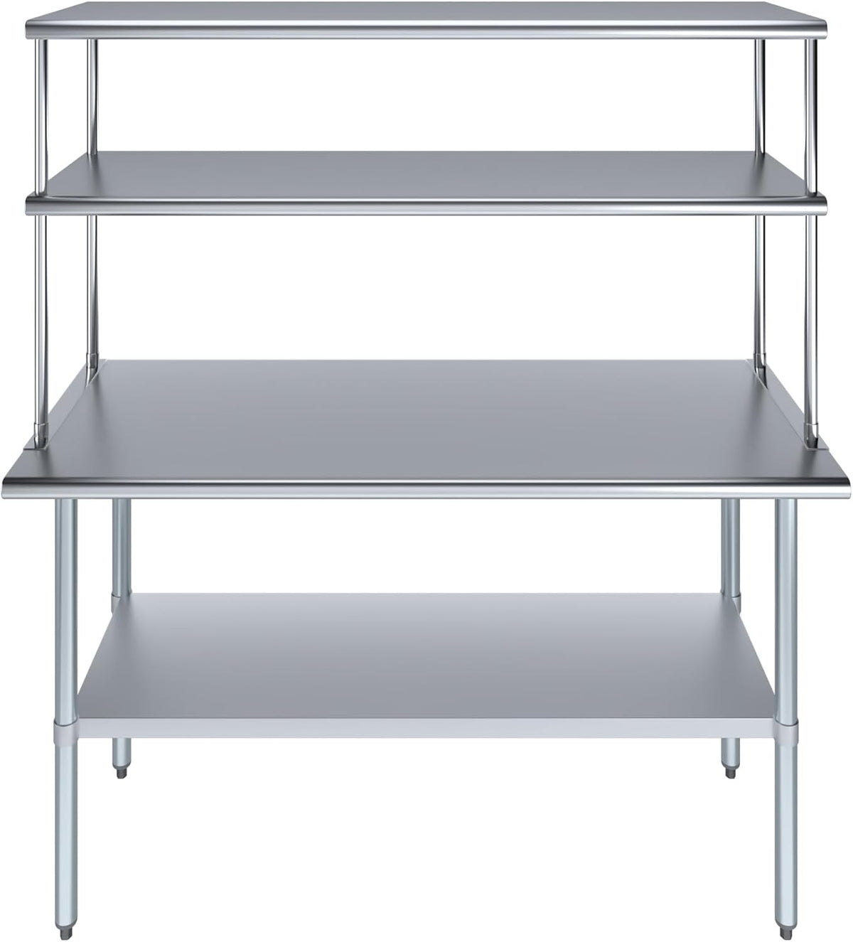 Amgood Stainless Steel Work Table Double Tier Overshelf | Metal Kitchen Prep Table & Shelving Combo (24" x 60" Work Table + 18" Overshelf)