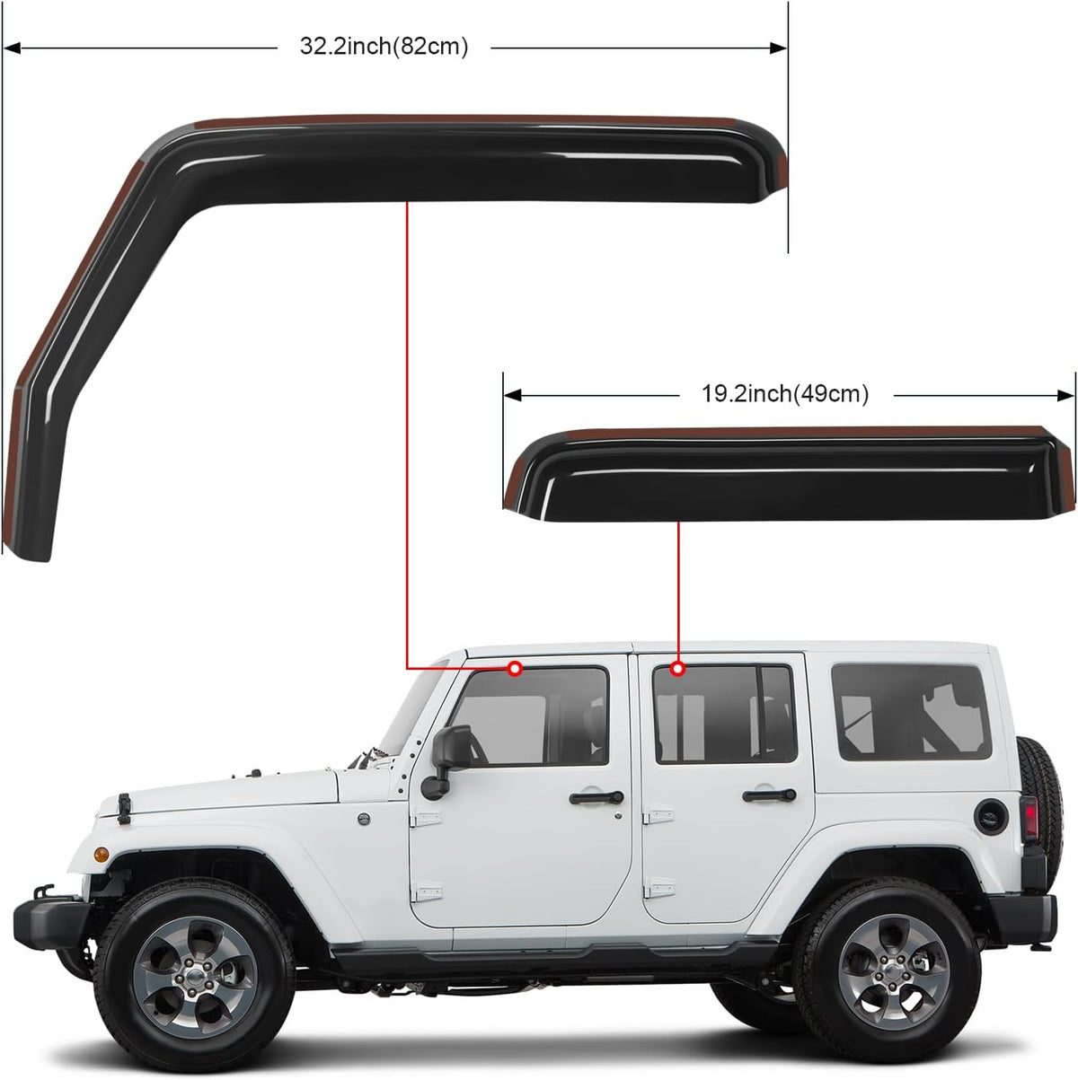 Nilight in Channel Rain Guards for Wrangler JK 2007 2008 2009 2010 2011 2012 2013 2014 2015 2016 2017 2018 Unlimited 4-Door Window Deflectors, Vent Window Visors