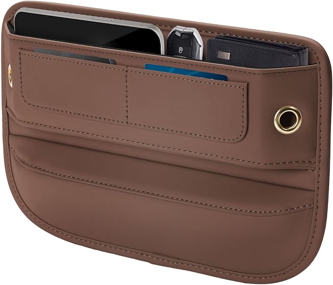 Universal Fit Premium Leather Car Seat Gap Filler Organizer, Center Console Organizer with Card Slots, Clever Gifts for Car SUV Truck Owners (Brown, 1 Pack)