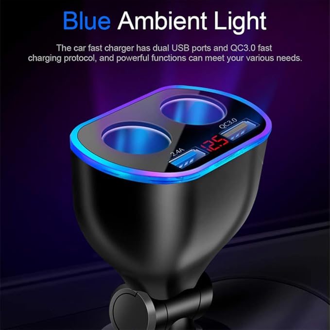 Car Charger Cigarette Lighter Splitter Adapter,120W QC3.0 Dual USB Car Charger with LED Voltmeter 12/24V Sockets Splitter Cigarette Lighter USB Chargers Fast Charging for Phone Tablets GPS Dash Cam