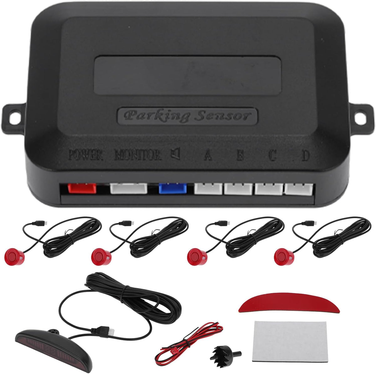 Motoforti Universal Car Auto Vehicle Reverse Backup Radar System Reverse Parking Sensors Alarm Buzzer Reminder Distance Detection Red 4Parking Sensors