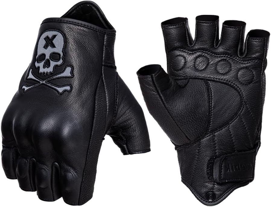Goatskin Leather Motorcycle Motorbike Powersports Racing Gloves Reflective Skull Touchscreen for Men and Women Model