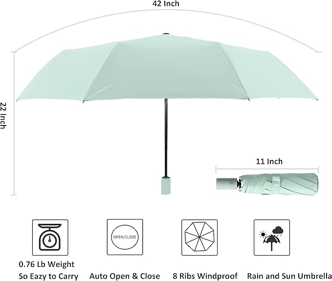 BAODINI Small UV Protection Travel Umbrella Compact for Rain and Sun UPF 50+ Windproof Portable 42 inch Umbrella for Women and Men