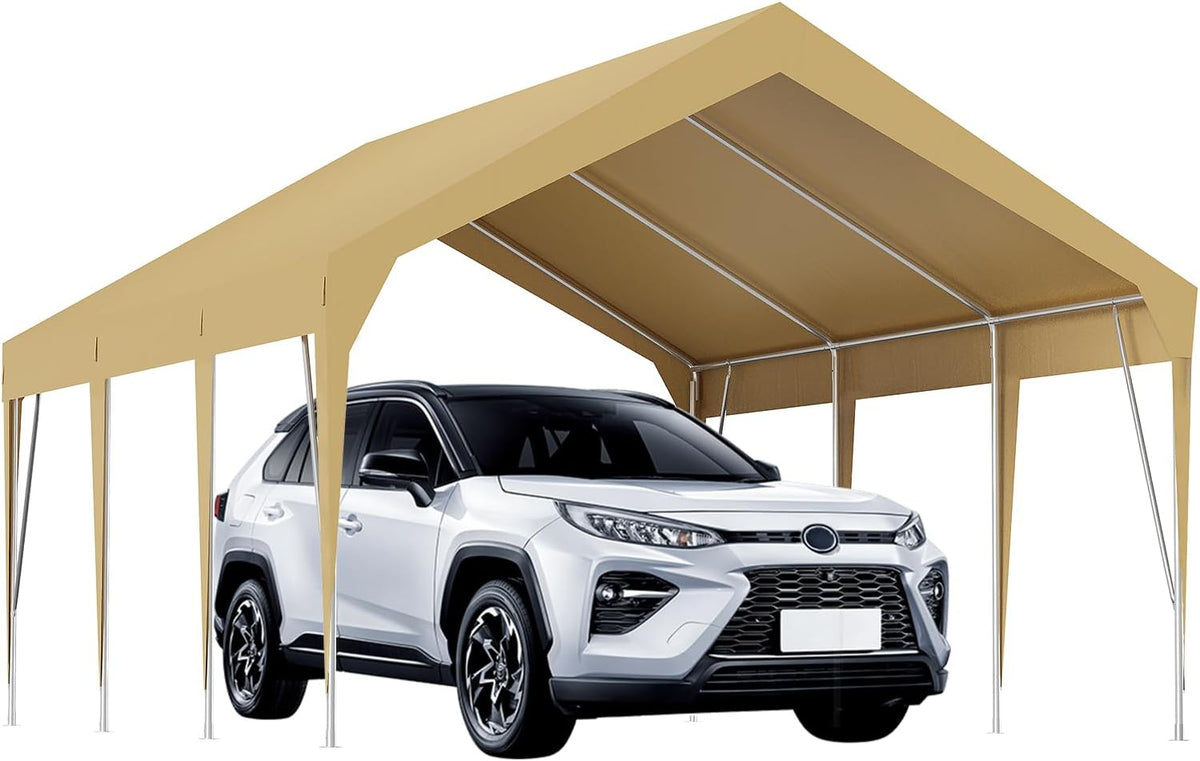 13x20ft Heavy Duty Carport Outdoor Car Canopy UV Resistant Waterproof Party Tent All-Season Portable Garage Gazebo Shelter for Car, Storage Shed (Earthy Yellow)