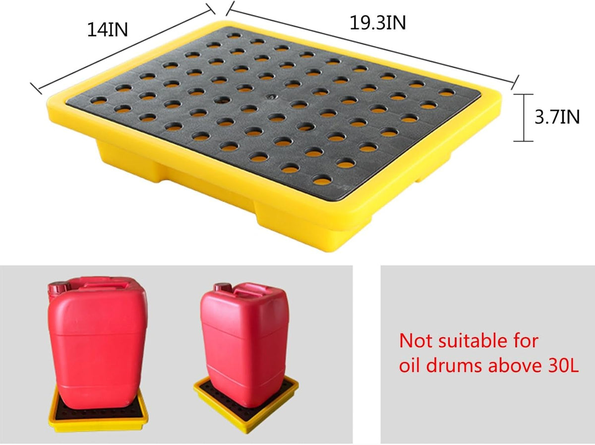 Drum Containment Spill Pallet, Industrial Nestable Oil Drums Leak-Proof Tray, Garage Storage Detachable Anti Slip Polyethylene Platform with Drain (Color : Yellow-1 Pack, Size : 19.3"x14"x3.