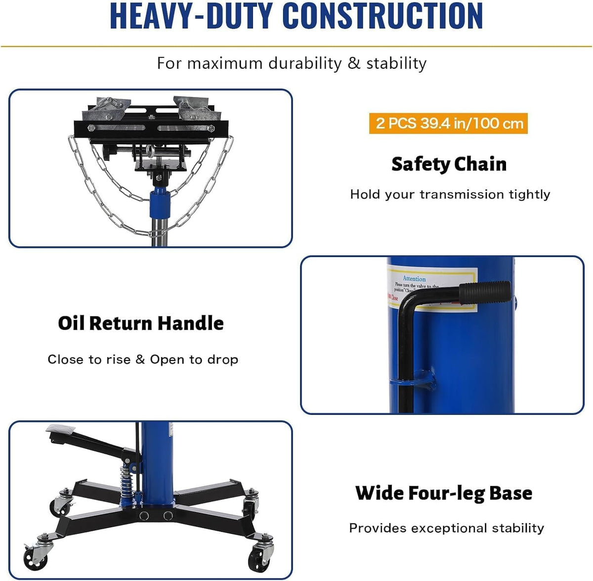 Transmission Jack 1100 LBS Hydraulic Telescoping 2-Stage Lift Jack Stand 33.8"-72.8" High Lift Transmission Jacks with Foot Pedal & 360° Swivel Wheels for for Garage/Workshop Car and Truck Repairs
