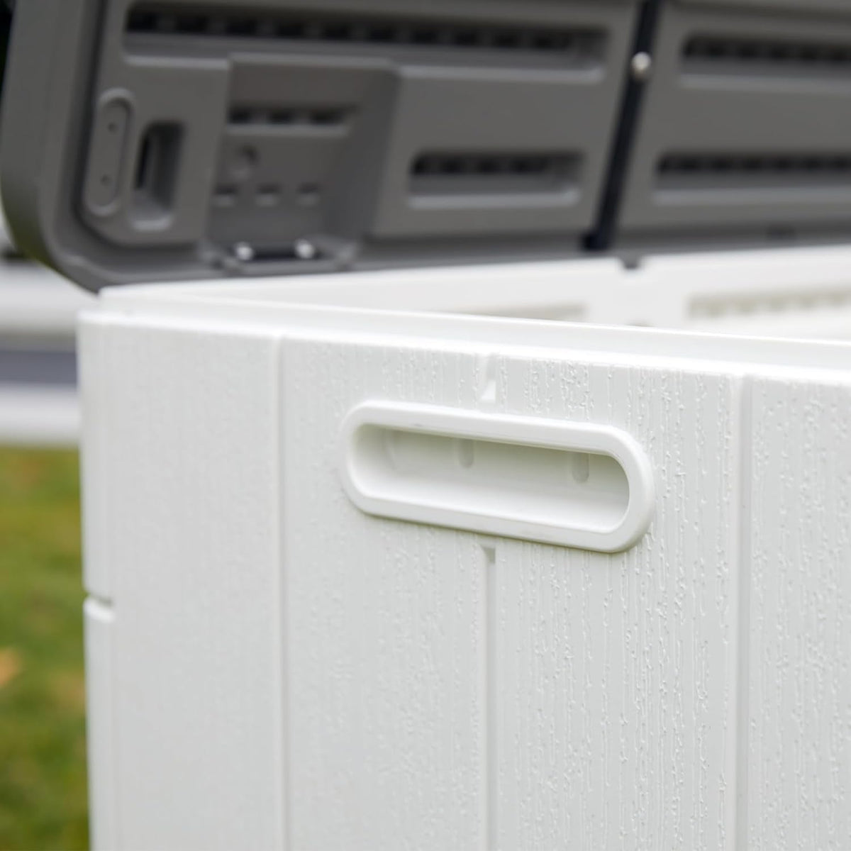 Premium Pro Edition 100 Gallon Lockable Resin Deck Box, Waterproof & UV-Resistant Outdoor Storage Box for Outdoor Cushion Storage, Garden Tools & Pool Accessories Storage, White