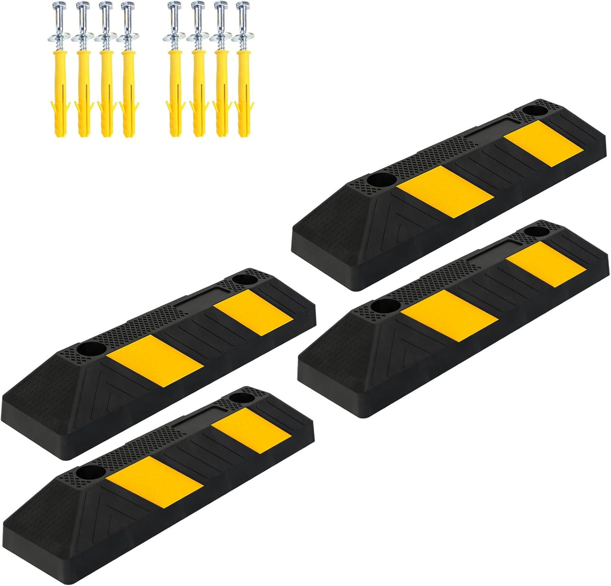 20" Rubber Parking Curb Stop, Car Stopper for Garage Parking, Heavy Duty Parking Wheel Stops for Car, Garage Bumpers with Reflective Yellow Tape for Parking Car (4 Pack)