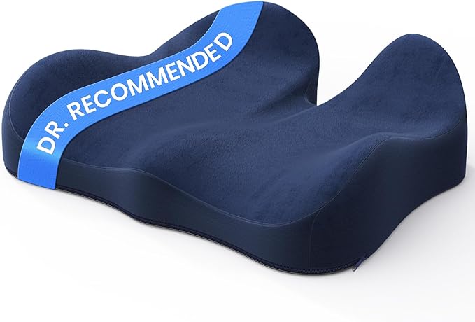 Benazcap Seat Cushion - Memory Foam Car Seat Pad - Sciatica & Lower Back Pain Relief - Car Seat Cushions for Driving - Road Trip Essentials for Drivers, Dark Blue