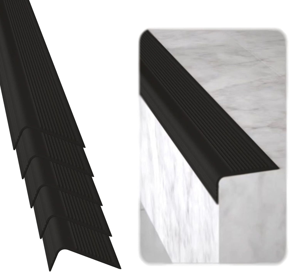 Rubber Bond Stair Edge Protector (Pack of 5) 36x2x1 inch Anti-Slip Stair Corner Trim Rubber Strips - Waterproof Self-Adhesive Staircases for Outdoor & Indoor Uses | Protect Kids & Pets - Black
