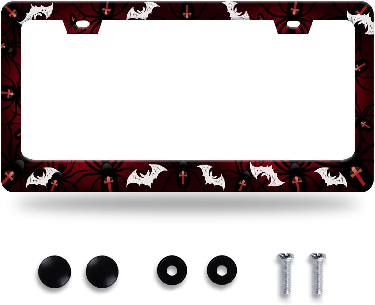 Bats License Plate Frame Spiders Web License Plate Holder Gothic Funny Car Accessories Decoration 12.3" x 6.3" for Men Women