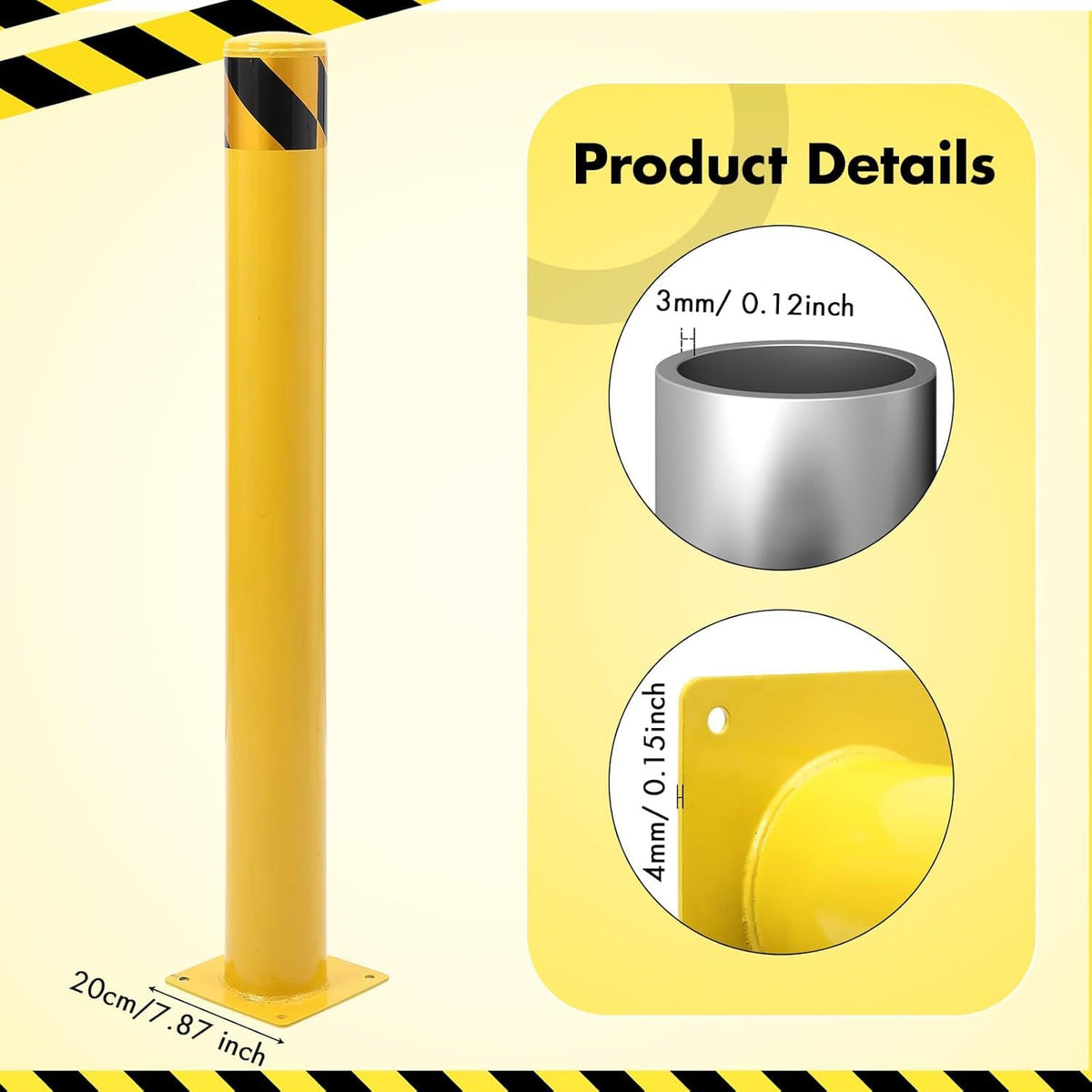 4 Pack Safety Bollard Post, 42 Inch Height 4.5 Inch Diameter Yellow Pipe Safety Steel Bollards with Anchor Bolts and Wrench, Steel Bollards for Road Warning Construction Public Place Traffic Control