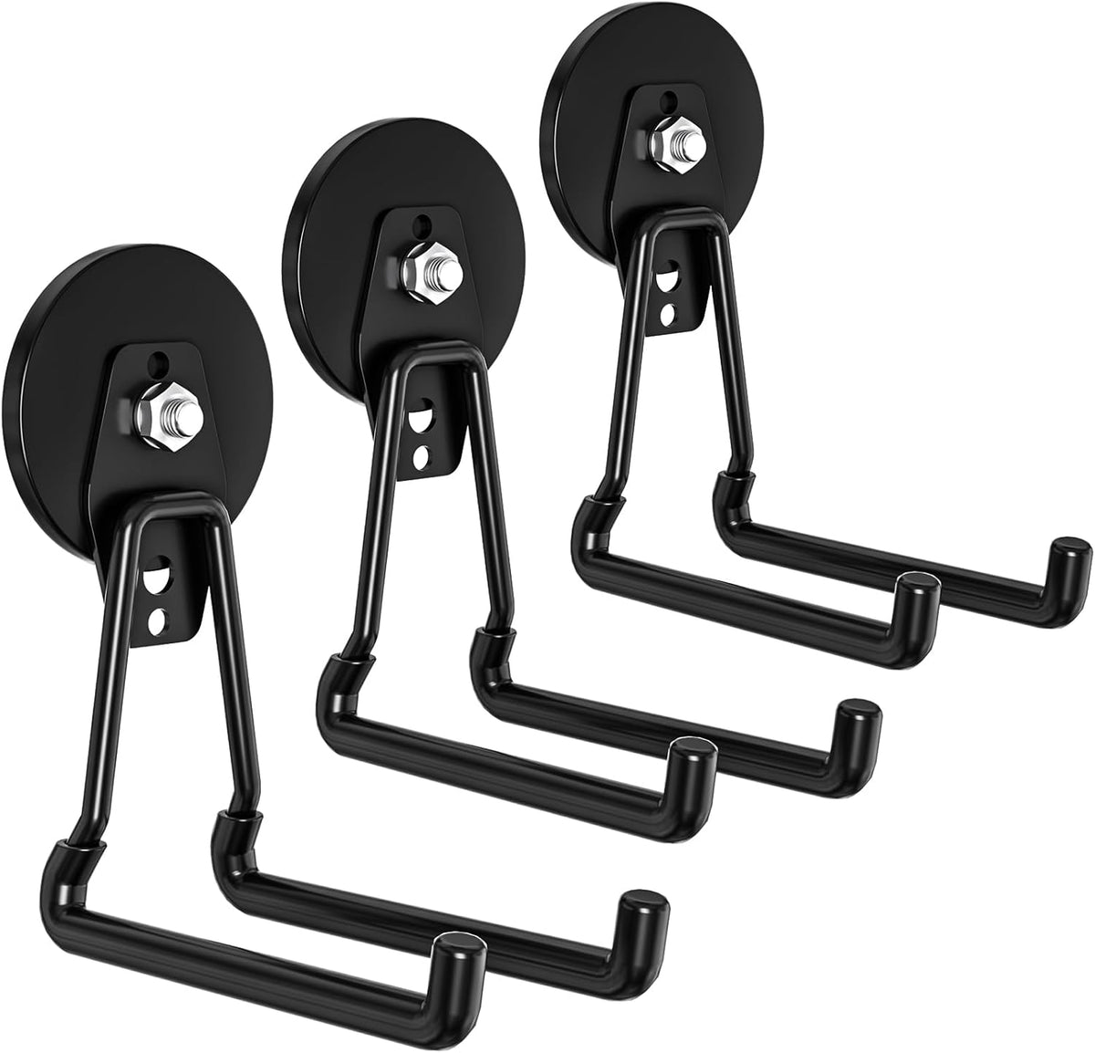 Heavy Duty Storage Magnetic Utility Hooks Large Garage Magnet Hooks with Anti-Slip Coating for Metal Cabinet,Pegboard,Garage Shelve,Garden Tools (Black3pro)