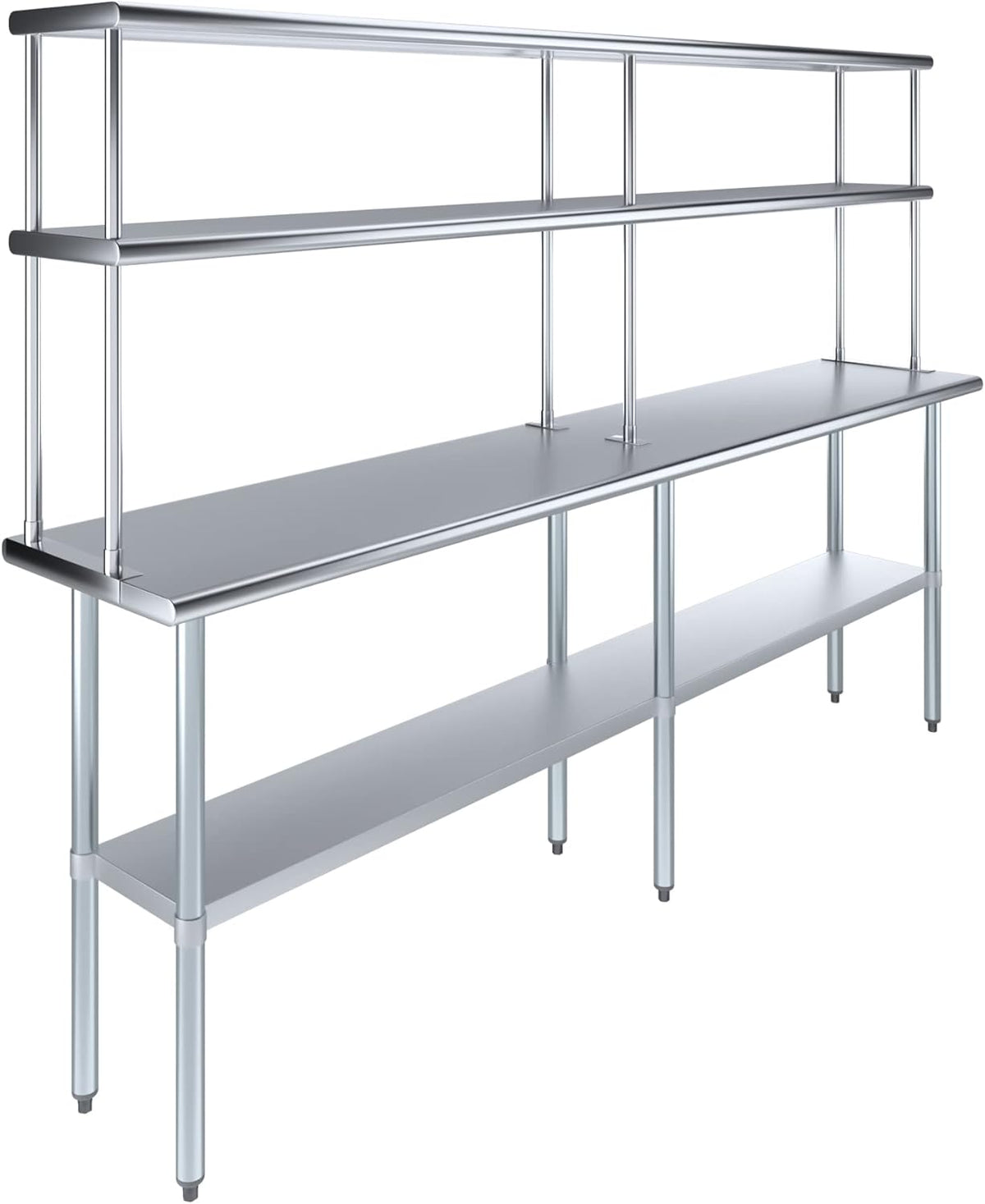Amgood Stainless Steel Work Table Double Tier Overshelf | Metal Kitchen Prep Table & Shelving Combo (18" x 96" Work Table + 12" Overshelf)