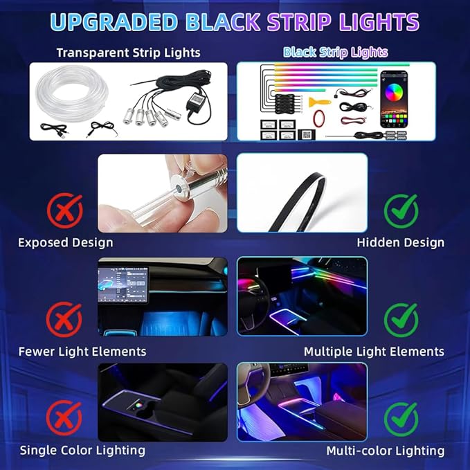 Acrylic Interior Car LED Strip Light, Dreamcolor 18-in-1 RGB Ambient Lighting with APP, 16 Million Colors 175in 600LED Music Sync Lights for Night Driving, Home, Camping & Gift Decor