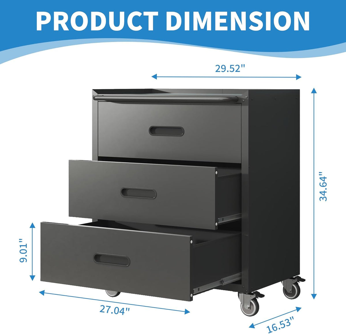 Metal Garage Storage Cabinet with Wheels,Locking Rolling Tool Cabinet with Drawers and Shelves for Home, Office, Garage & Workshop
