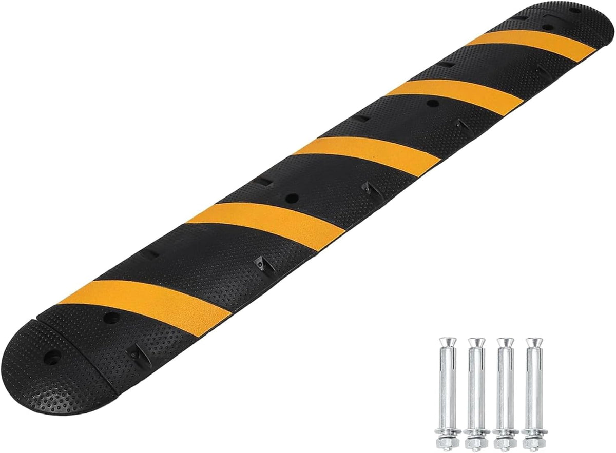 6 ft Speed Bumps Wite End for Road, Heavy-Duty 25,000 LBS Capacity Traffic Rubber Speed Humps with 2 Channel Floor Cord Cover for Asphalt Concrete Gravel Driveway Road
