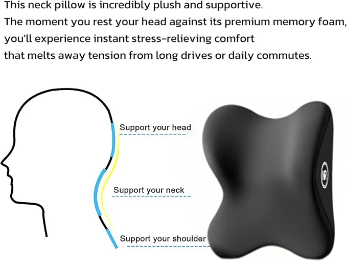 2 Pack Car Headrest Pillow for Neck Support, Soft Car Neck Pillow for Driving with Adjustable Strap and Removable Cover, Universal Fit Headrest Car Pillow