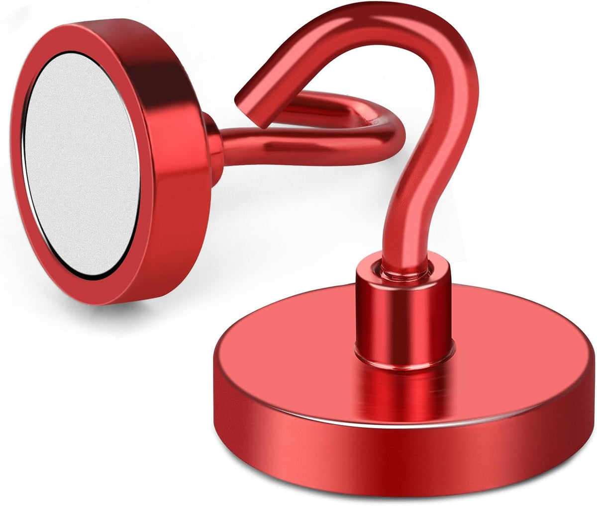 MIKEDE Magnetic Hooks Heavy Duty, 150LB Strong Magnet with Hook for Fridge, Super Neodymium Strength Industrial Hooks for Hanging, Magnetic Hanger for Toolbox, Cruise, Grill(Red,10 Pack)