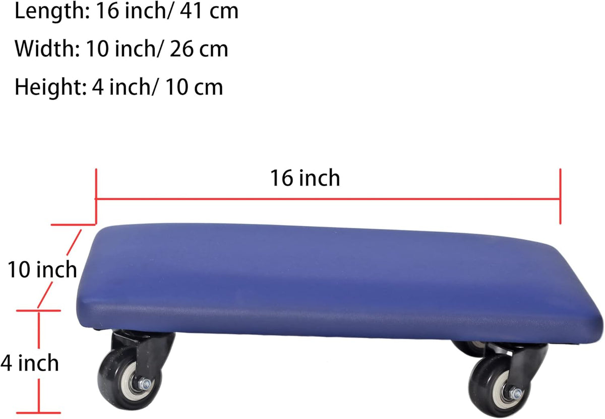 Roller Seat 360 Degree Rotating Low Stool with Wheel Chair PU Leather Universal Swivel Wheels Stool for Home Office Fitness and Garage (Rectangle Blue)