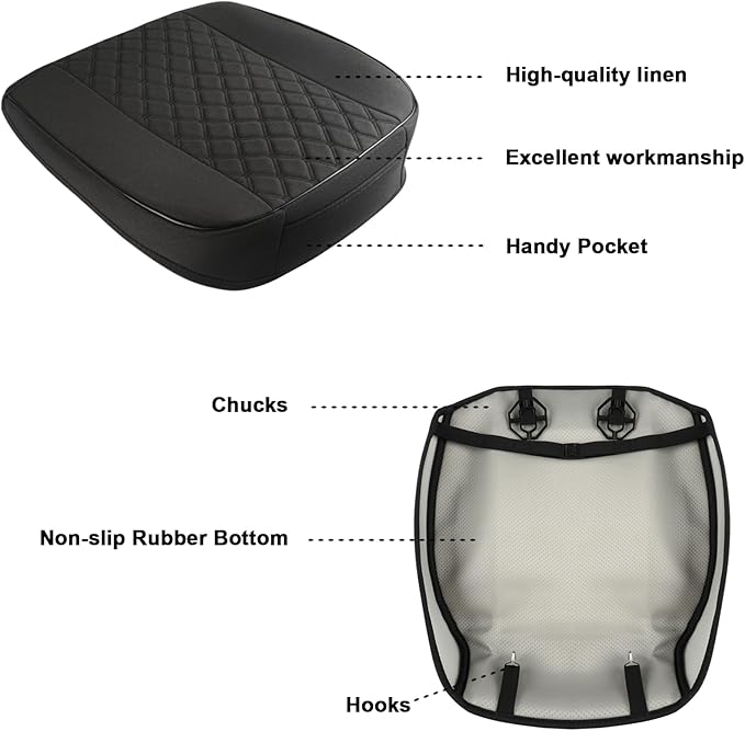 West Llama Linen Front Car Seat Cover Protector Anti-Slip Bottom Seat Cover Fits 95% of Vehicles,Wrapping Around The Bottom,Diamond Pattern(Black-2Pcs)