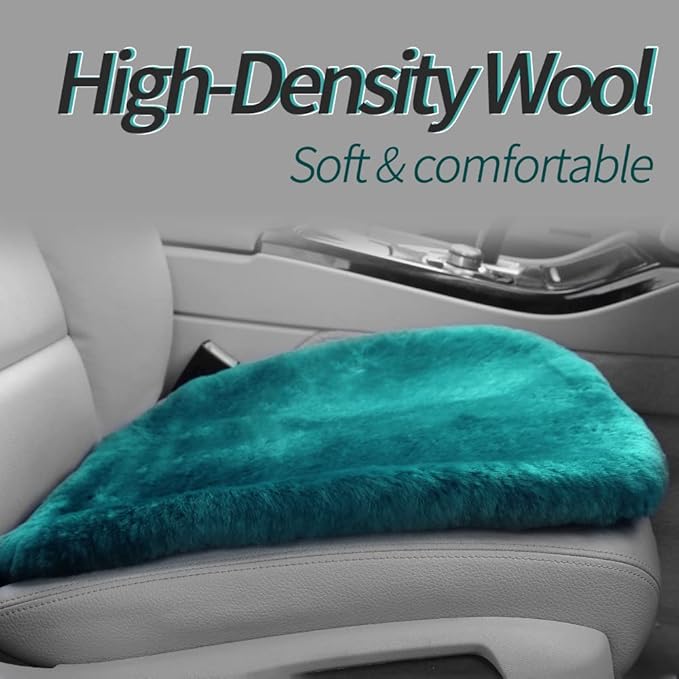 Genuine Sheepskin Auto Seat Pad, Australian Soft Wool Seat Cover Breathable and Sweat-Wicking Comfort Warm Universal Fit,19.2 inch x19.2 inch (Front seat Cushion 1pc, Dark Green)
