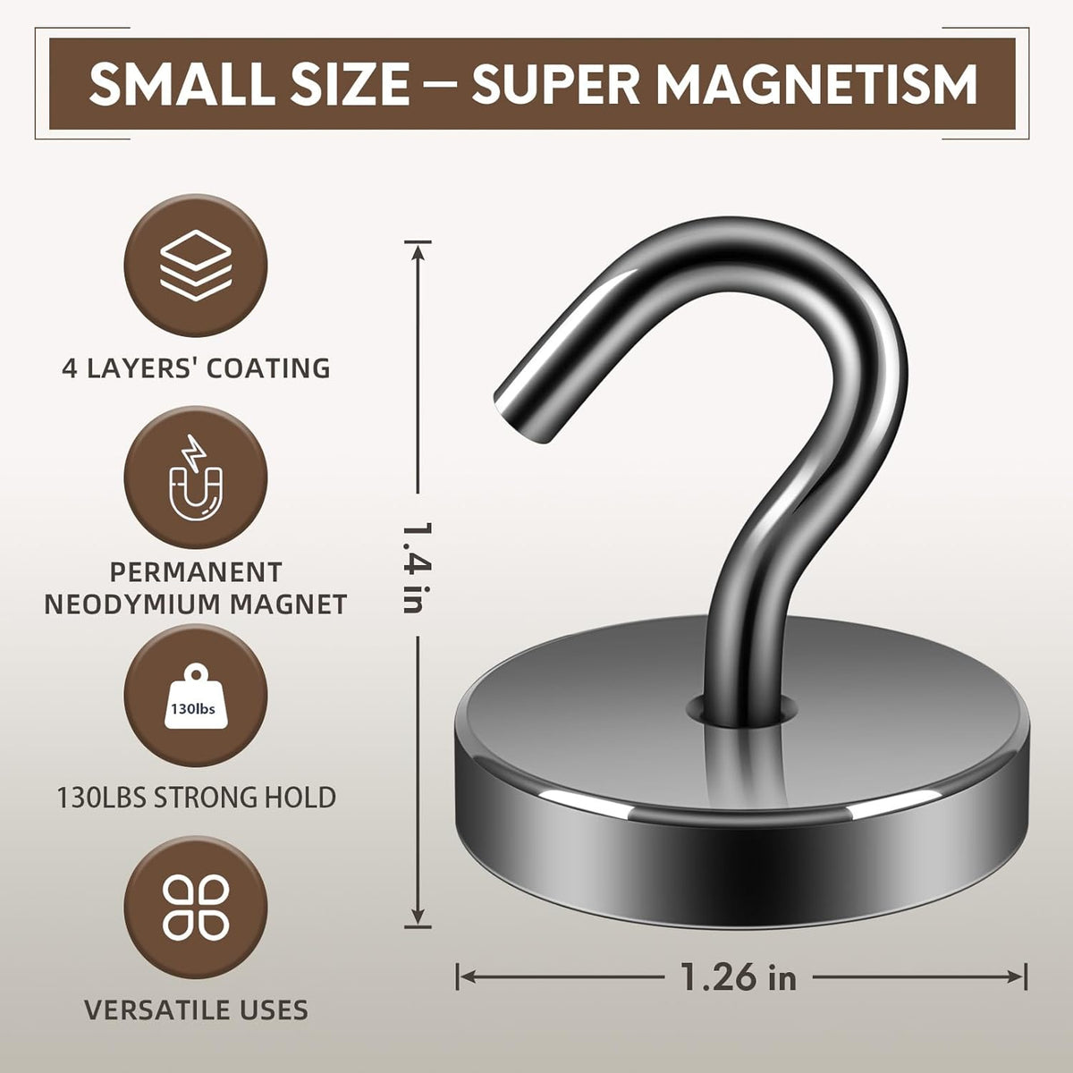 Neosmuk Magnetic Hooks, Cruise Ship Essentials, 120lb+ Heavy Duty Magnetic Hooks for Cruise Cabins, Refrigerator, Grill, Hanging, and Travel | Extra Strong Must-Haves Magnet Hook,Gunmetal,Pack of 10
