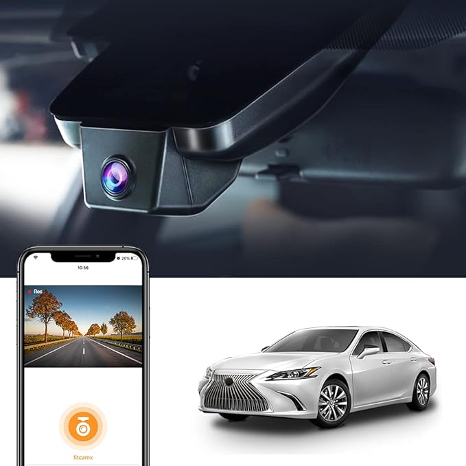Fitcamx 4K Dash Cam Suitable for Lexus ES 2019-2025 ES350 ES300h F Sport ES250, OEM Style, 2160P UHD Video, Built-in WiFi & APP, Loop Recording, G-Sensor, Plug&Play, 64GB Card