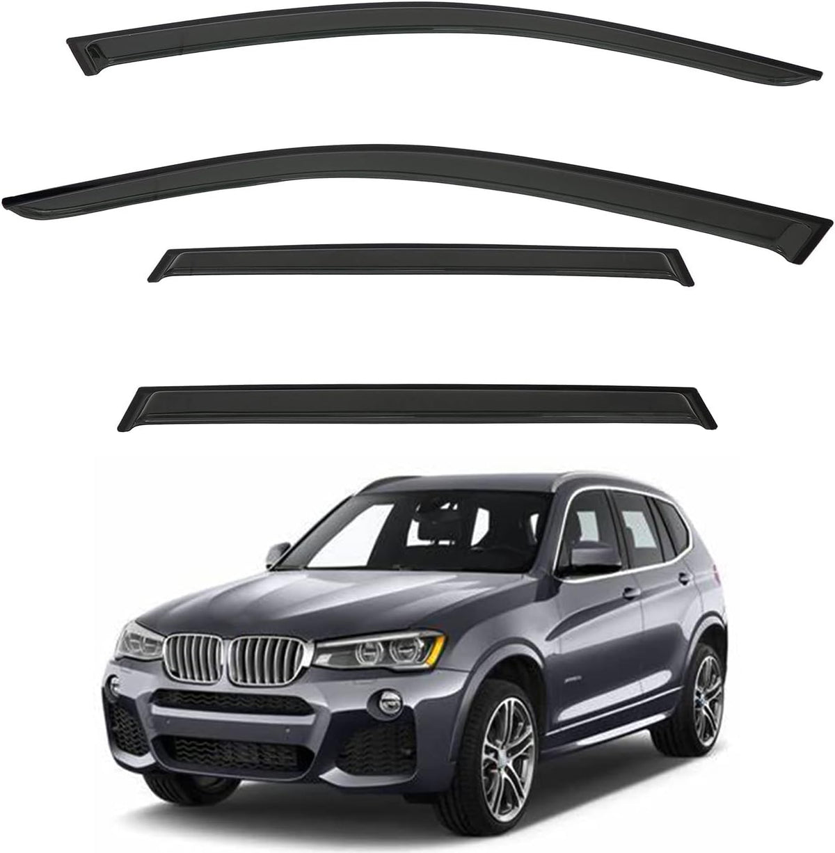 4pcs Front+Rear Smoke Tint Sun/Rain Guard Outside Mount Tape-On Vent Window Visors Compatible with 11-17 X3 F25
