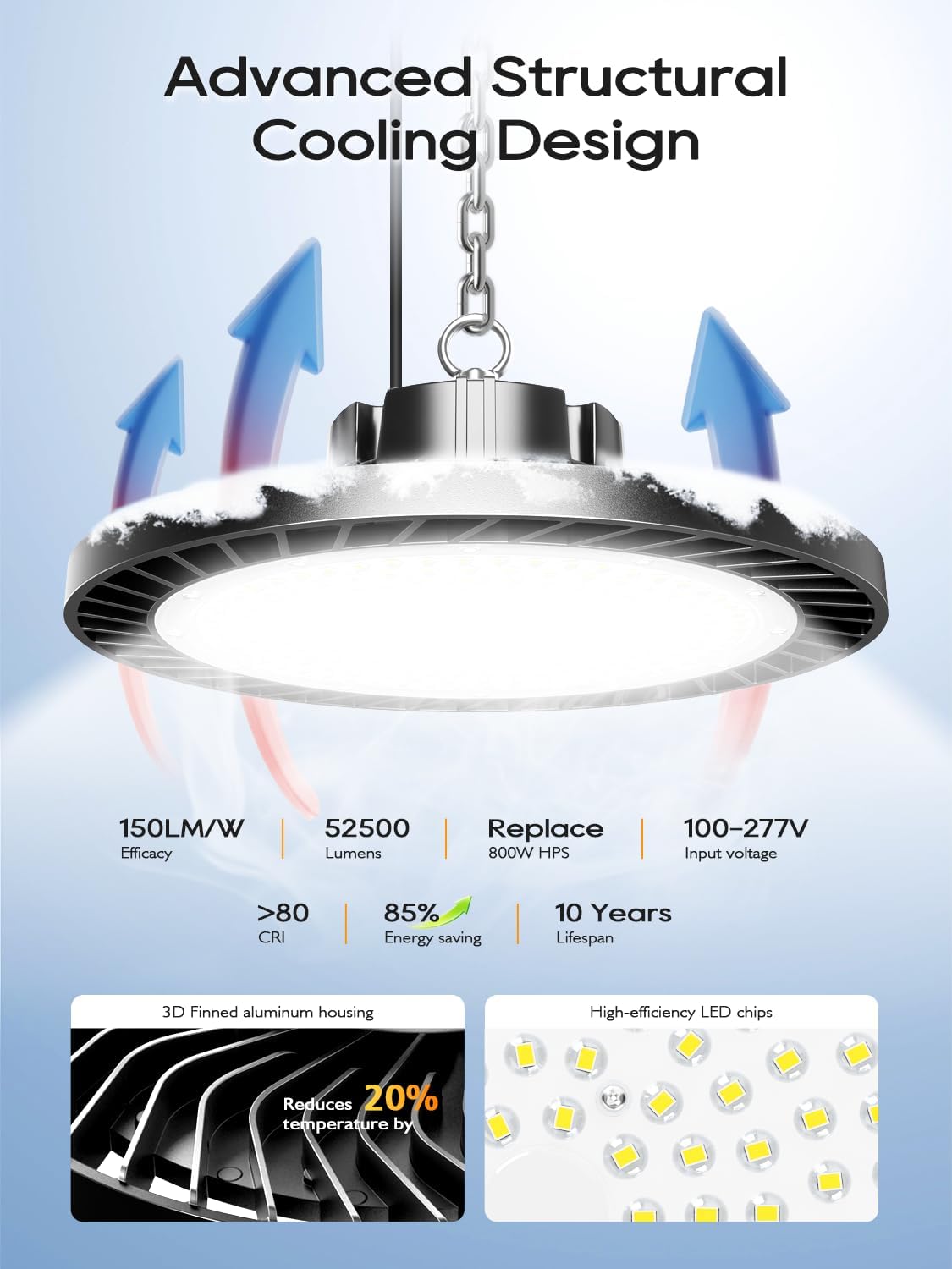 Super Bright 350W UFO LED High Bay Lights 8 Pack | 52500 Lumens 5000K Aluminum High Bay LED Shop Lights for Garage Warehouse Factory Workshop | Highbay Garage Shop Lighting