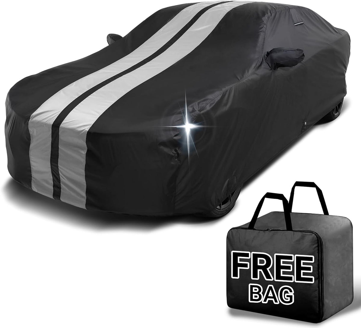 iCarCover Custom Car Cover for Buick Lacrosse (2005-2019) Waterproof All-Weather Rain Snow UV Sun Protector Full Exterior Indoor Outdoor Car Cover (Stripe - Black/Gray)