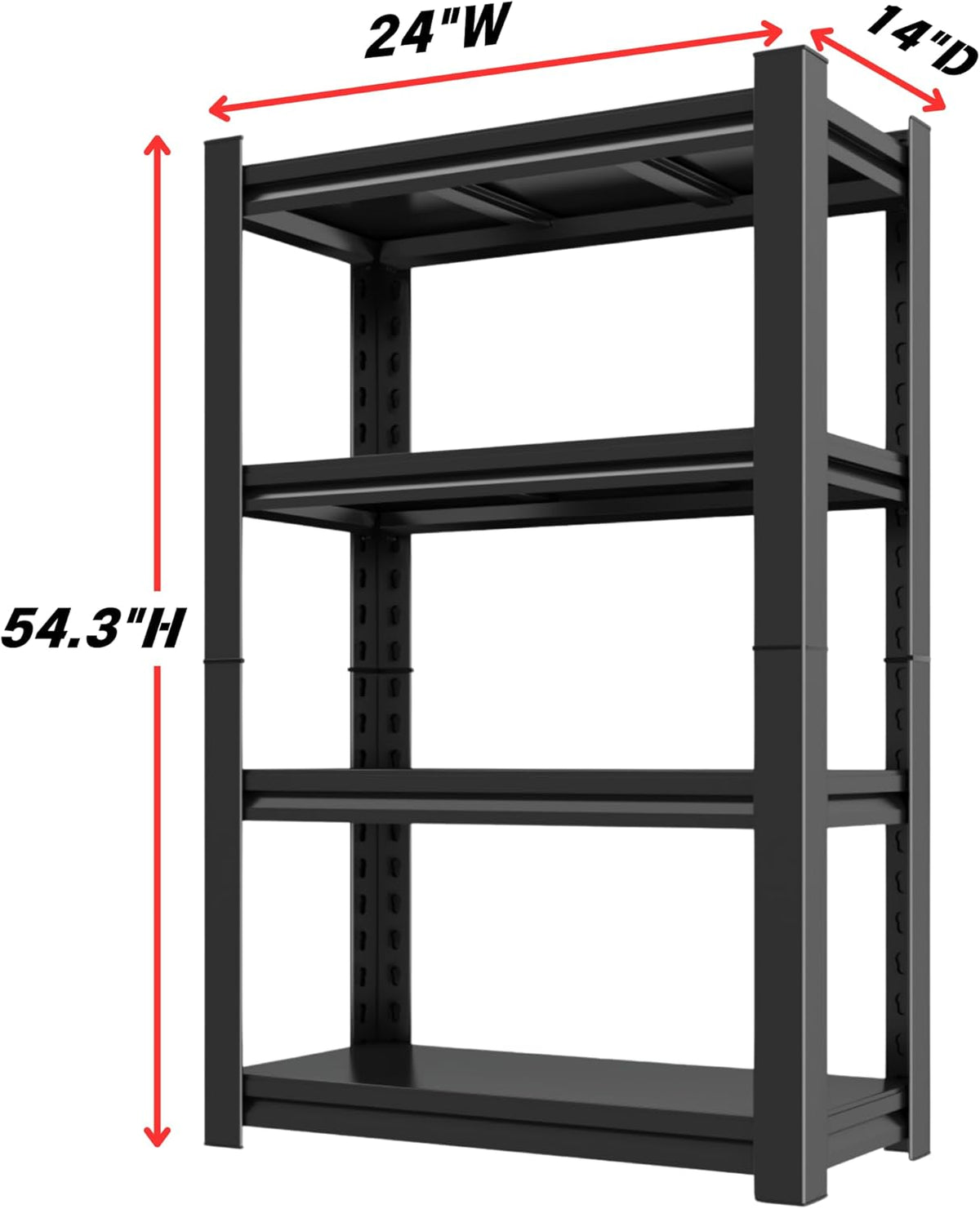 Garage Shelving Unit, Adjustable Storage Rack, Storage Shelves, Sturdy Steel Storage Shelf for Garage and Workshop, 4-Tier 54.3" H x 24" W x 14" D, Black