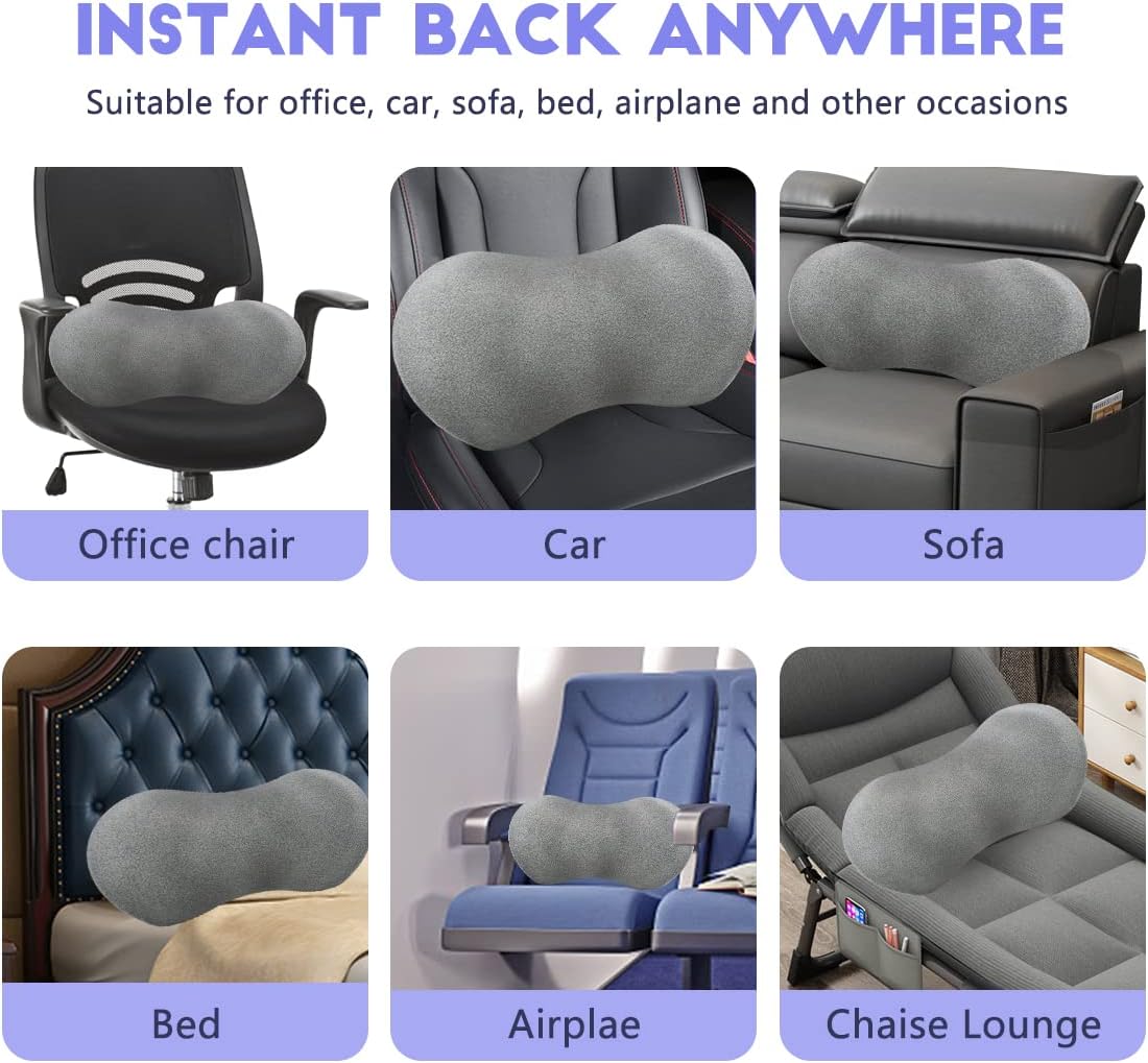 Lumbar Support Pillow, Lumbar Pillow for Low Back Pain Relief, Ergonomic Memory Foam Lumbar Pillow, Breathable & Detachable & Washable, Comfy Back Pillow for Office Chairs, Car Seats (Dk Grey, Cotton)