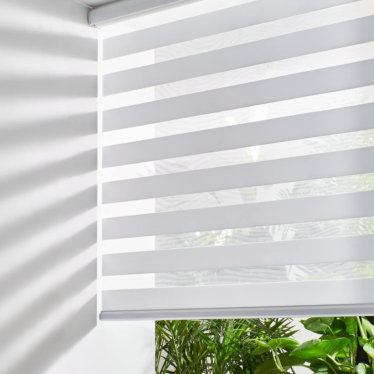 Persilux Dual Layer Polyester Window Shade, Cordless Zebra Blinds, White, 35.5" W x 64" H, Light Filtering, Safe for Kids & Pets, Room Darkening, Thermal Insulated