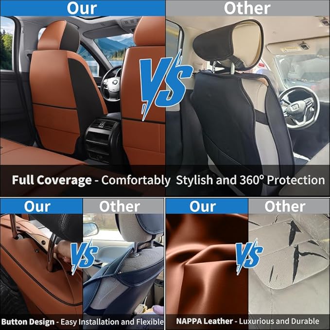 Car Seat Covers Full Set Custom Fit for Saturn Aura 2006-2009-Luxury Leather with Lumbar Support, Breathable, Waterproof, Anti-Slip, Durable, Easy to Install (BlackBrown,Full Set)
