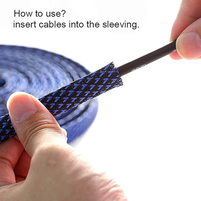 100ft - 1/8 Inch Cable Management Sleeve Protector,Wire Loom PET Expandable Wire Sleeving for Office Computer Home Theater Engine Bay Cord Organizer,Protect Cables from Pet Cat Dog Chewing,BlackBlue