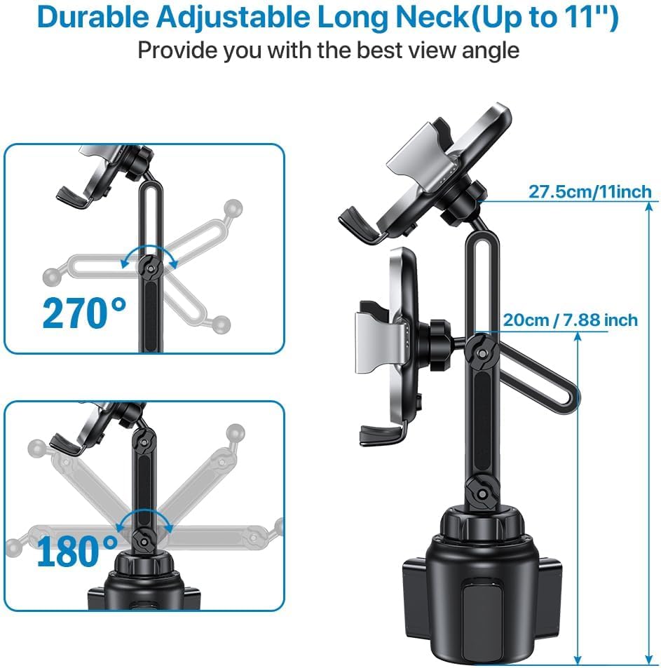Miracase Cup Phone Holder for Car, [Upgraded Version] Adjustable Long Neck Car Cup Holder Phone Mount Cradle Friendly Compatible with iPhone Samsung Google and All Smartphones, Silver