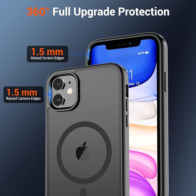 SUPFINE Magnetic for iPhone 11 Phone Case(Compatible with MagSafe)(Military Grade Drop Protection) Translucent Matte Shockproof Phone Cover,Black