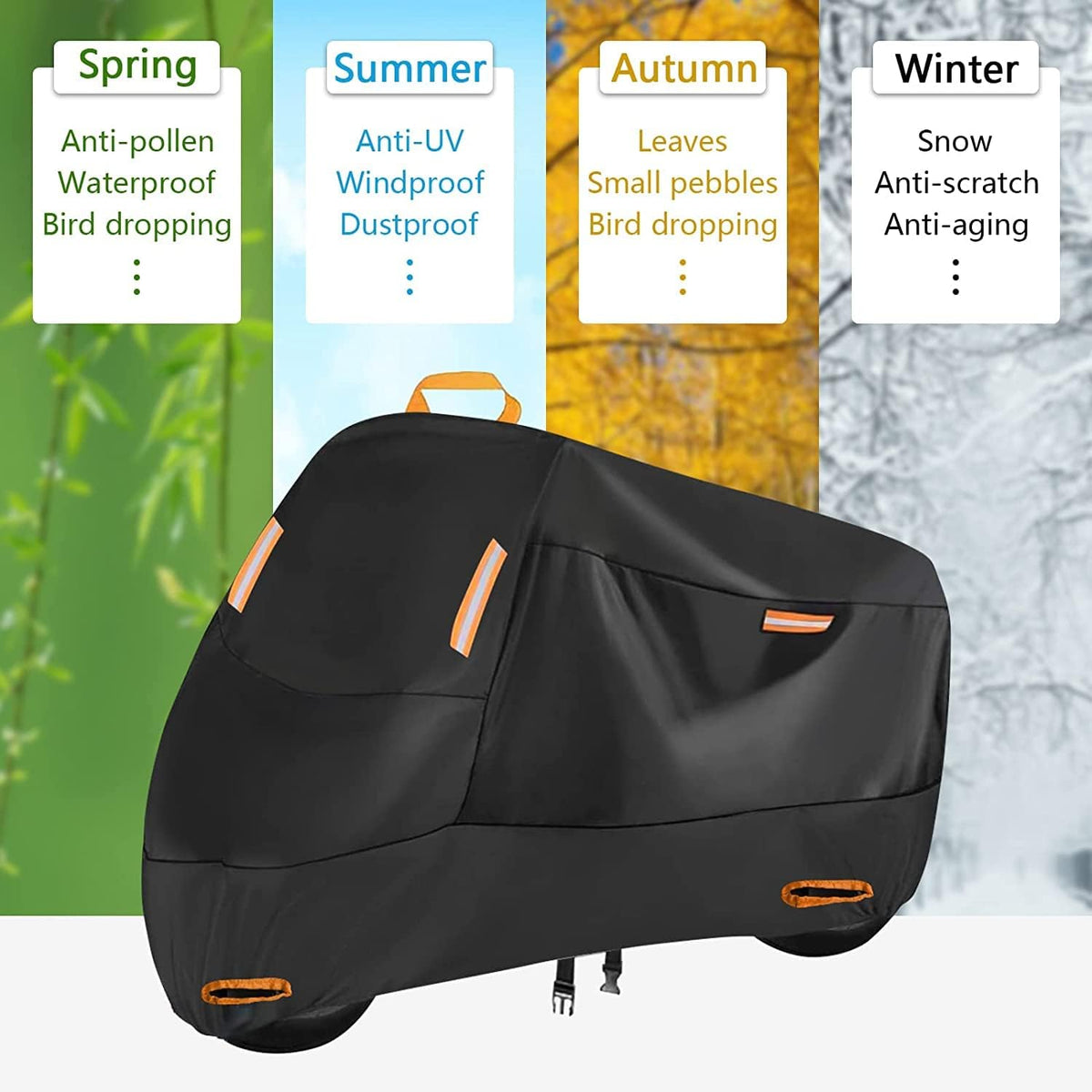 SECELES 300D Motorcycle Cover Heavy Duty, SECELES All Season Durable Scooter Vespa Cover Waterproof Outdoor for Small Bike Scooter Bicycle fit up to 75 inch Motorbike (L: 75" x 37" x 39")