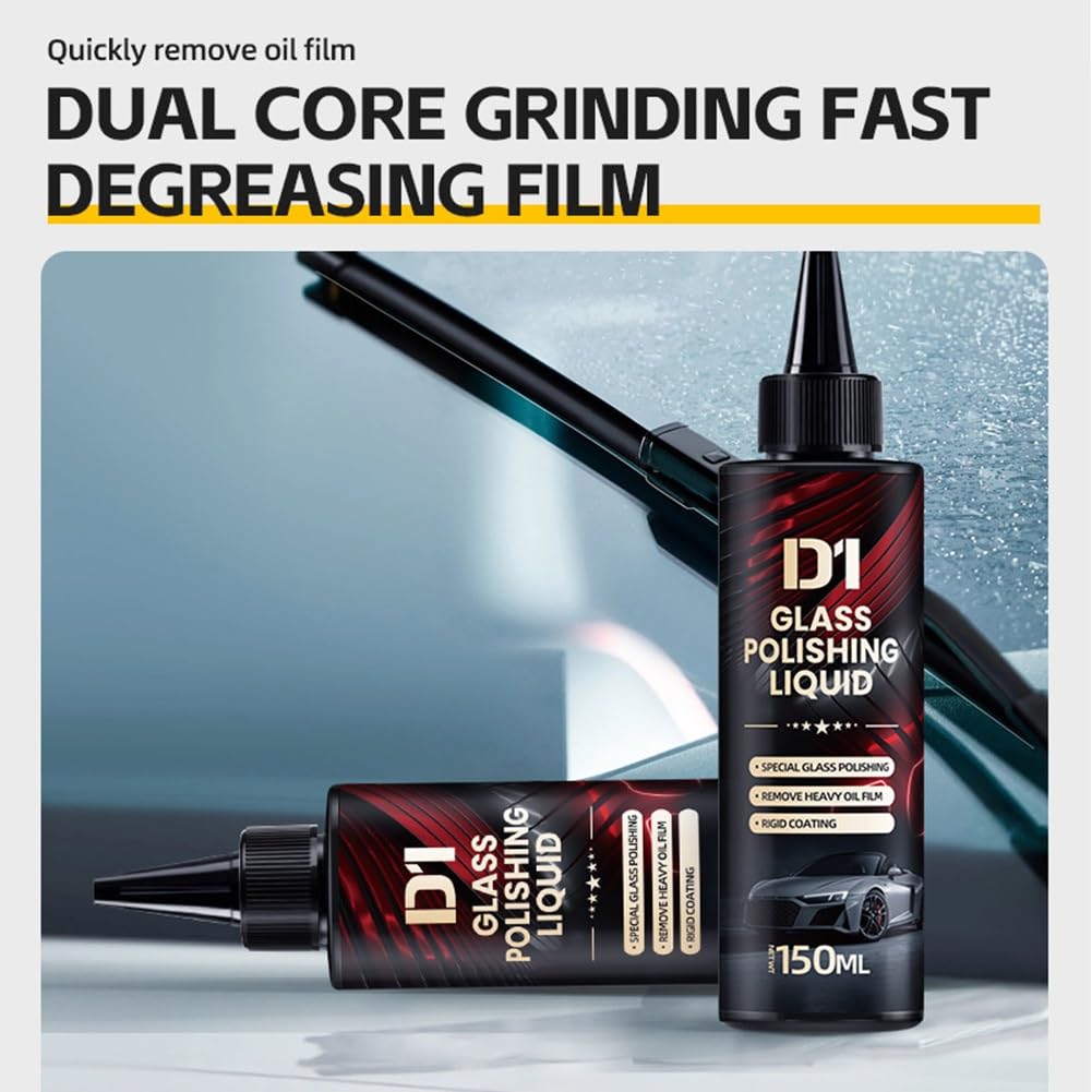 Bianca Glass Polishing Liquid D1, Bomini Car Glass Polishing Compound Windshield Cleaner Glass Oil Film Remover, Anti-Fog Hydrophobic Coating Spray, Scratches, Wiper Marks & Oil Film with Sponge