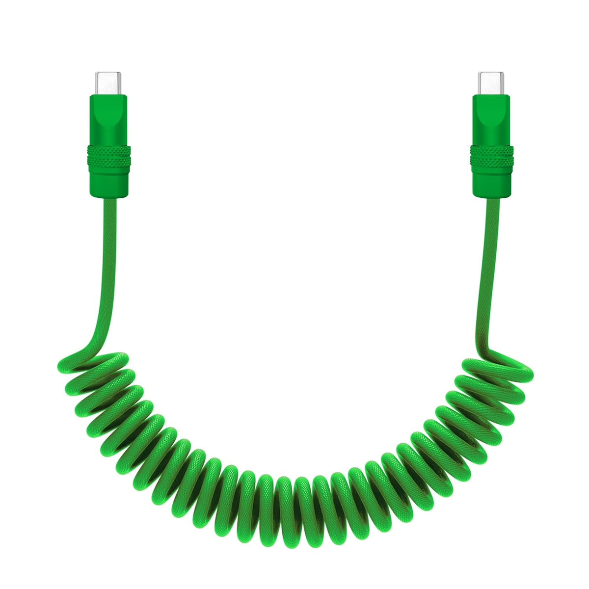 chubbycable Curly Chubby - Retractable Fast Charging Cable 240W Coiled Charger Cord for Car Durable USB-C Cable for Phones, Tablets and More, Green+Green, Type-C to Type-C, 1.3FT-2.3FT