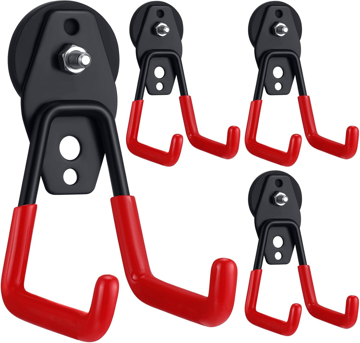 Landhoow Large Magnetic Hooks Heavy Duty Garage Magnet Hooks Strong Storage Utility Magnetic Hangers with Anti Slip Rubber Coating for Indoor and Outdoor Hanging(Red,4 Pcs)