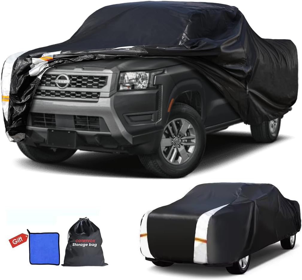 Nissan Frontier Truck Cover Custom Fit 2021-2025 King Cab/Crew Cab SB (4.9'-6.1') with Door Zipper, 12 Layers Full Exterior Pickup Truck Cover Waterproof All Weather,Wind Dust Sun and UV Protection.