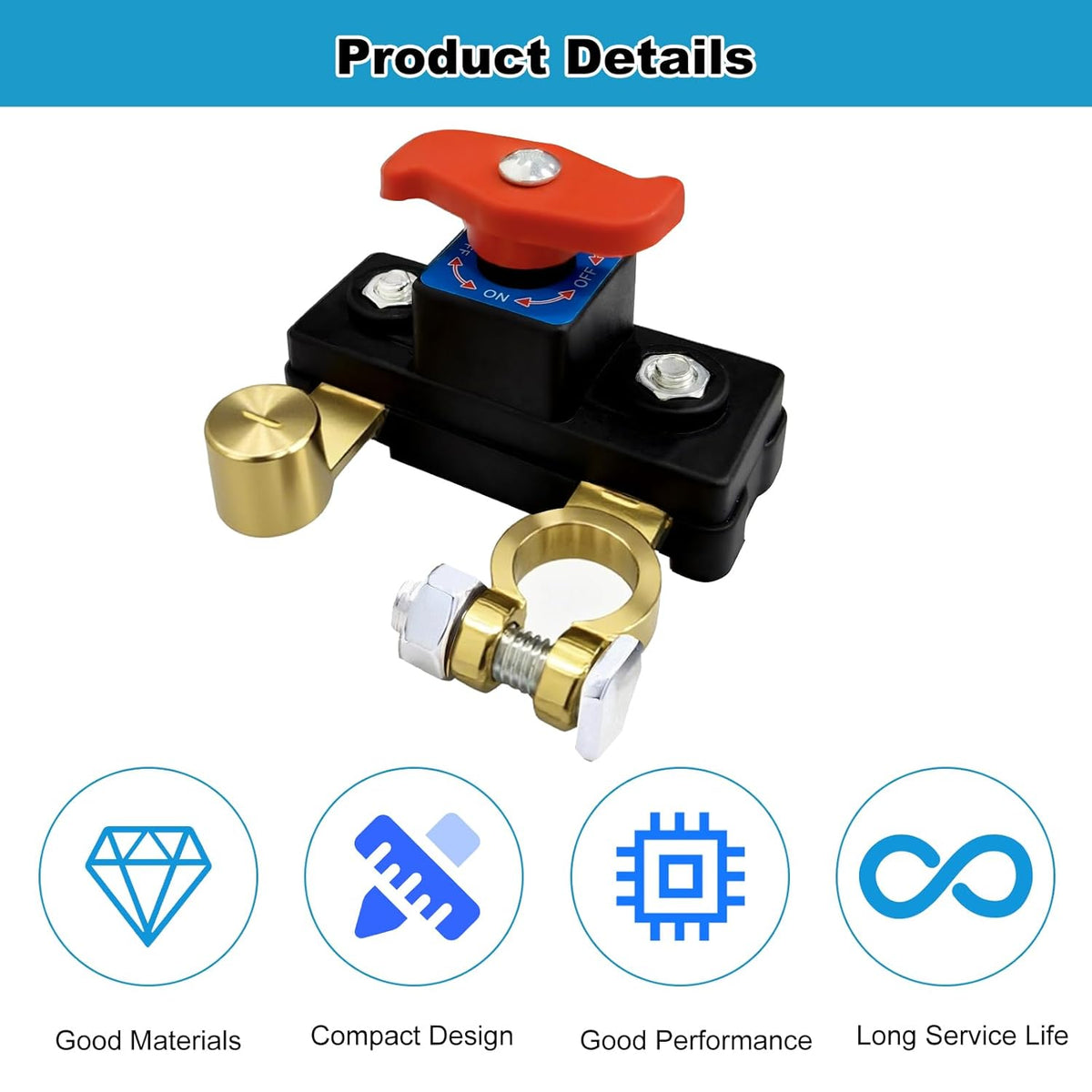 Car Battery Power Cut-Off Switch Breaker, Pure Copper Stable Transmission High Conductivity Disconnect Smart Battery Disconnect Switch for Car Truck Boat Rv Supplies