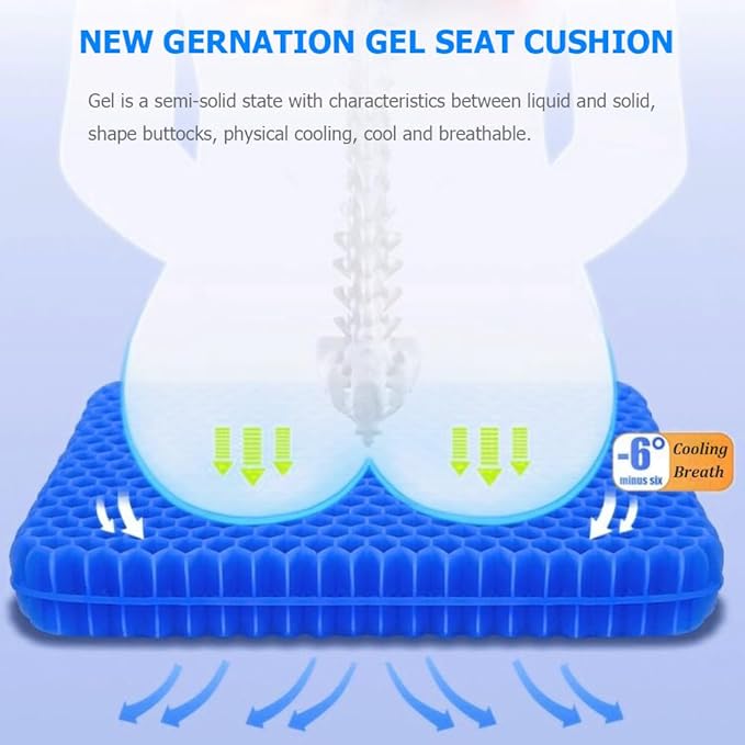 Gel Seat Cushion, Double Thick Egg Gel Cushion for Pressure Pain Relief, Breathable Wheelchair Cushion Chair Pads for Car Seat Office Chair (16x14x1.65inch)
