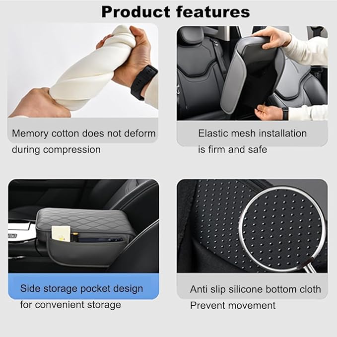 1 Pack Car Center Console Cover Custom Fit for Toyota Grand Highlander Hybrid 2024-2025, Leather Memory Foam Armrest Cushion Protector, Anti-Scratch Durable Armrest Pad,Black