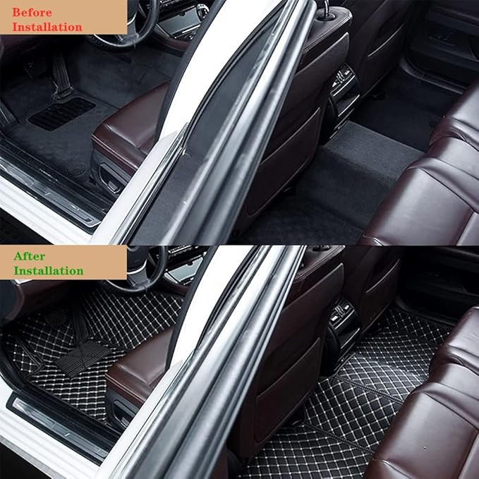 Custom Personalized Floor Mats for Cars - Luxury Full Coverage All Weather Mats, Anti-Slip Leather Mat Set, Fit for 99% of Cars, SUVs & Trucks (Brown&Black Beige, C-Double Color)