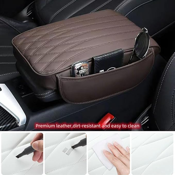 Upgrade Car Console Armrest Pad with Storage Pocket,Comfortable Memory Foam Car Armrest Cushion,Premium PU Leather Car Armrest Cover,Universal Fit for Most Vehicles,Car Accessories(Black)