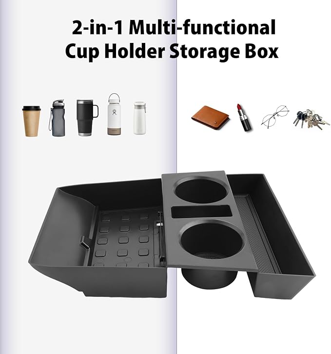 LUWU for 2024 2025 2026 Hyundai Santa Fe Center Console Organizer 2026 Santa Fe Accessories Santa Fe Cup Holder Insert Cup Holder Organizer Santa Fe Lower Console Organizer Storage Tray Drink Holders