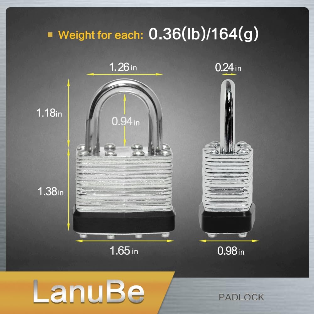 LanuBe Lock Laminated keyed Padlock (1-9/16", 40mm), keyed Alike Locks, Normal Shackle,Marked Black Plastic Hoop, Pack of 60…